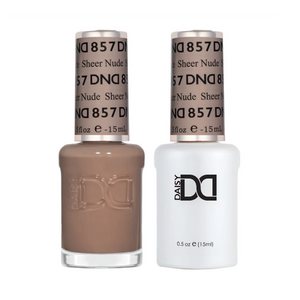 DND Sheer Nude 857 gel and lacquer polish bottles, DND gel polish Canada, DND nail polish Canada