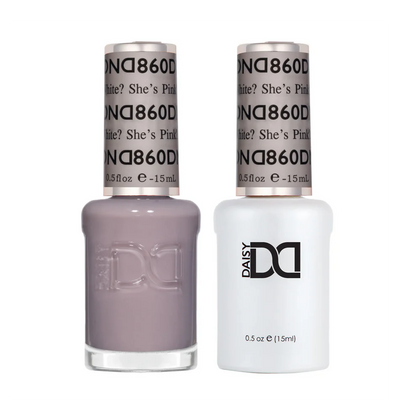 DND She’s White? She’s Pink? 860 soak-off gel and lacquer polish bottles, DND gel polish Canada, DND nail polish Canada