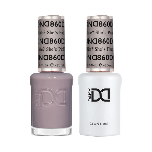 DND She’s White? She’s Pink? 860 soak-off gel and lacquer polish bottles, DND gel polish Canada, DND nail polish Canada