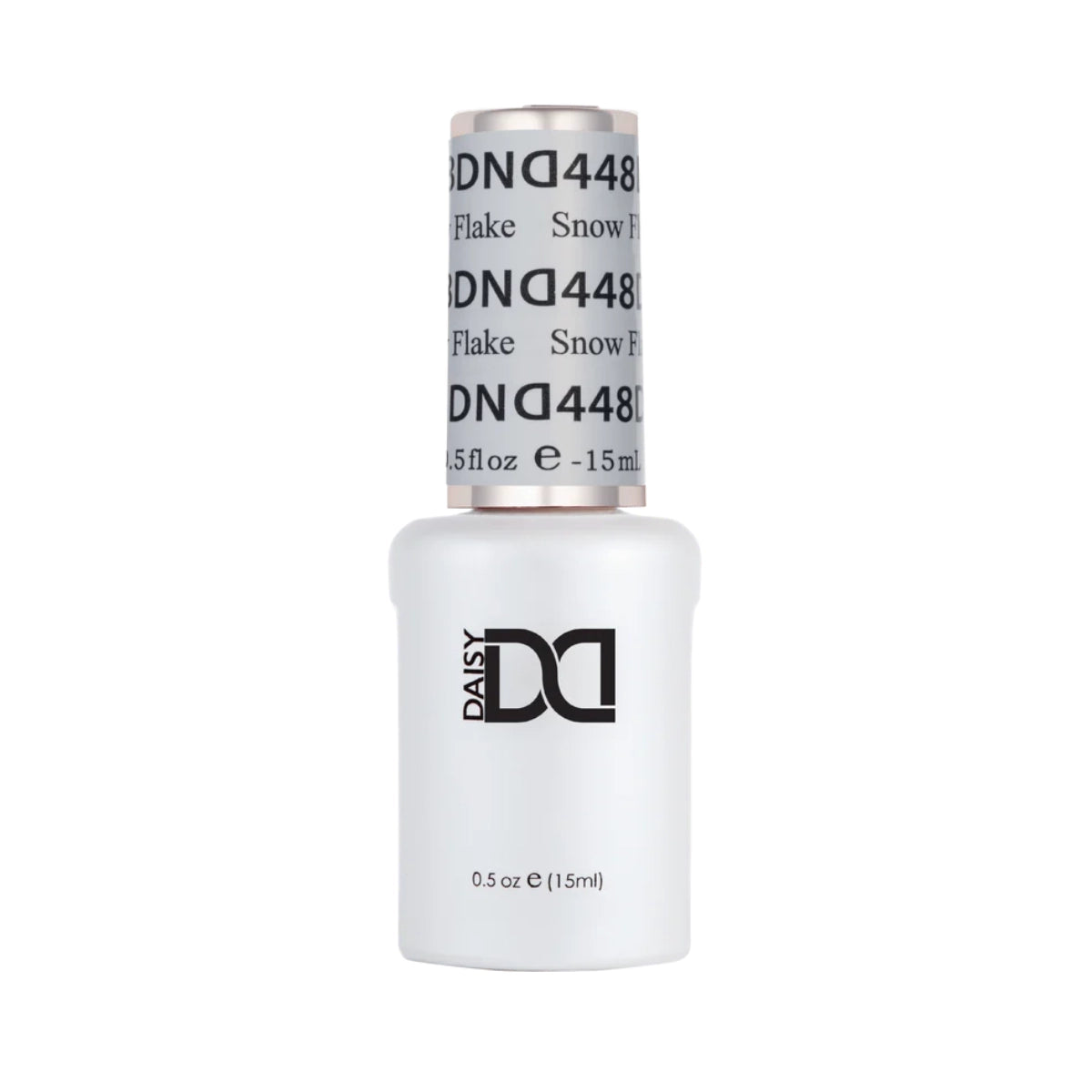 DND Snow Flake #448 gel polish bottle in a crisp snow white nail colour.