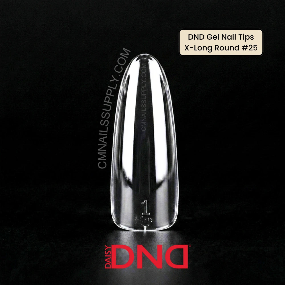 DND soft gel nail tips long almond close up clear full cover tip