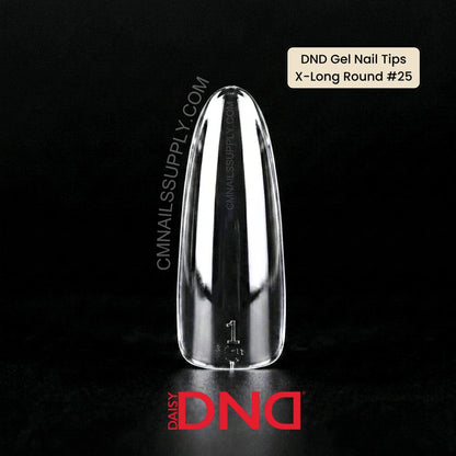 DND soft gel nail tips long almond close up clear full cover tip