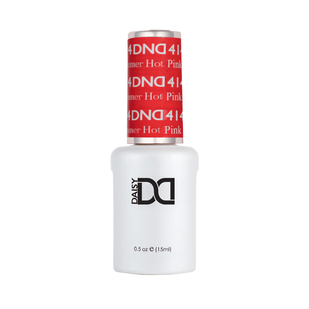 DND Summer Hot Pink #414 single gel polish bottle in jelly coral pink shade for professional nail use
