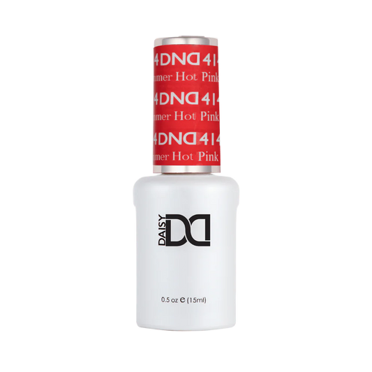 DND Summer Hot Pink #414 single gel polish bottle in jelly coral pink shade for professional nail use
