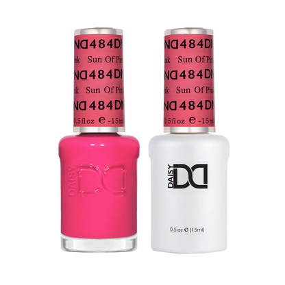 DND Sun Of Pink #484 Gel & Lacquer Duo featuring matching gel polish and nail lacquer.
