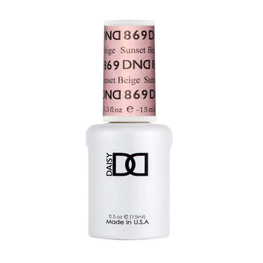 DND Sunset Beige 869 gel and lacquer polish bottles, DND gel polish Canada, DND nail polish Canada