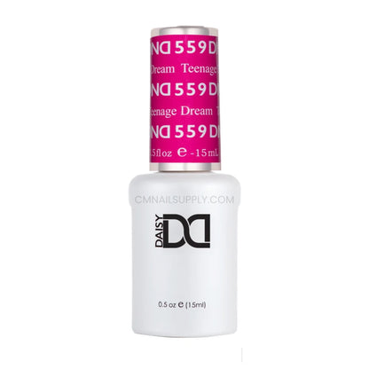 DND Teenage Dream #559 gel polish bottle in a chic neon cool toned pink