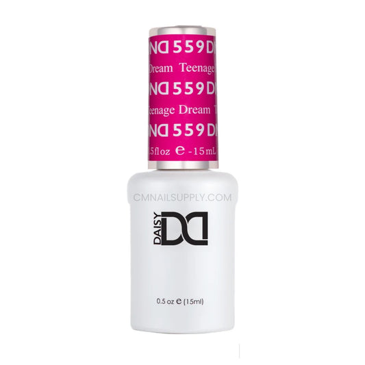 DND Teenage Dream #559 gel polish bottle in a chic neon cool toned pink