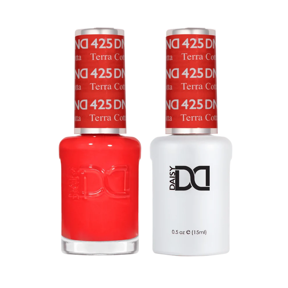 DND Terra Cotta #425 Gel & Lacquer Duo featuring matching gel polish and nail lacquer.