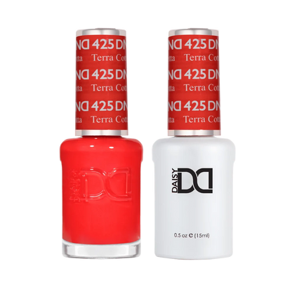 DND Terra Cotta #425 Gel & Lacquer Duo featuring matching gel polish and nail lacquer.