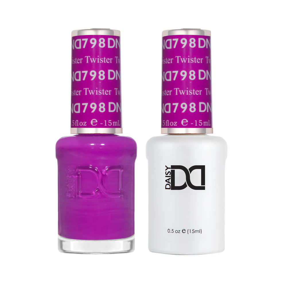 DND Twister 798 gel and lacquer polish bottles, DND polish Canada