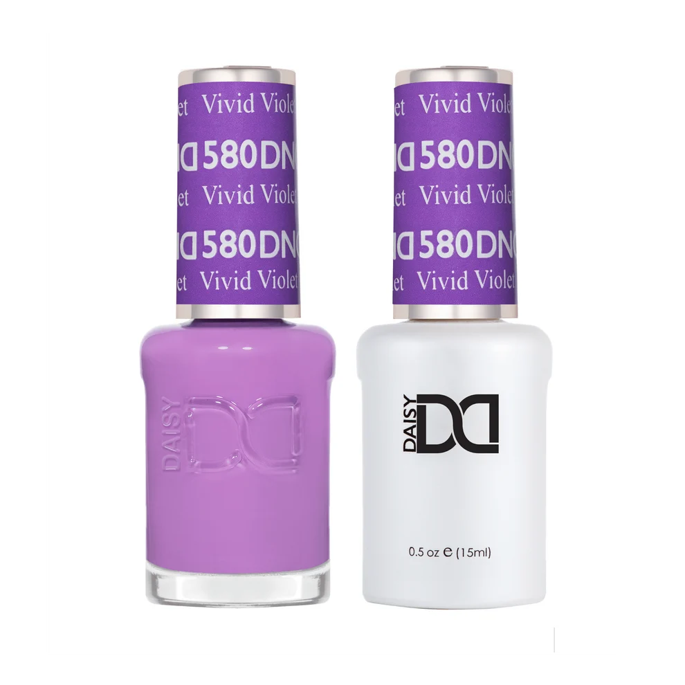 DND Vivid Violet #580 gel and lacquer duo set with both bottles shown together