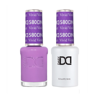 DND Vivid Violet #580 gel and lacquer duo set with both bottles shown together