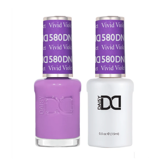 DND Vivid Violet #580 gel and lacquer duo set with both bottles shown together