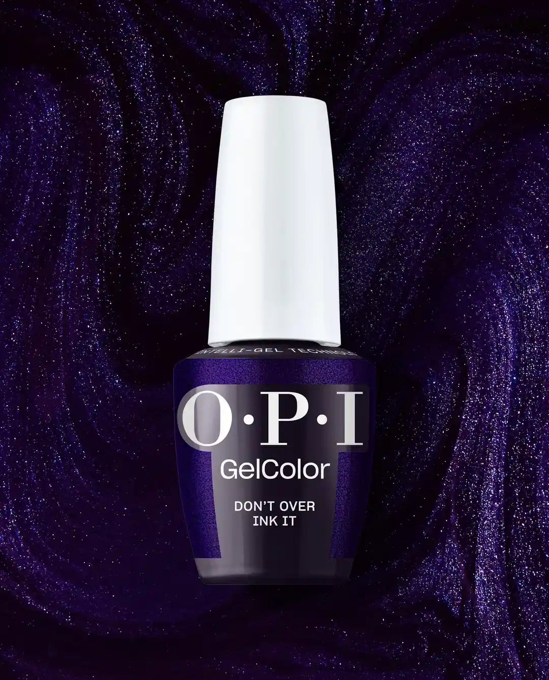 OPI GelColor Don’t Over Ink It gel nail polish bottle with a dark purple background