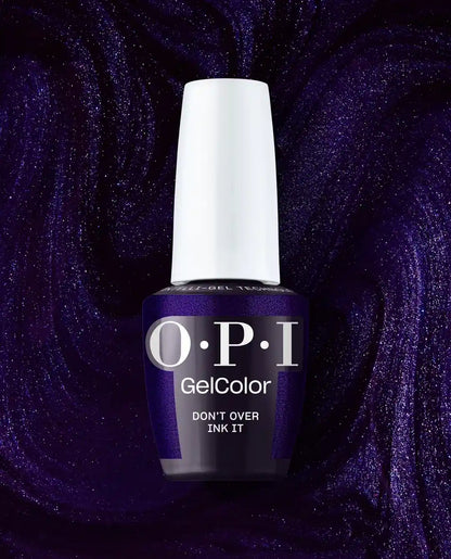 OPI GelColor Don’t Over Ink It gel nail polish bottle with a dark purple background
