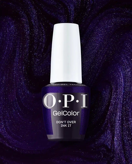 OPI GelColor Don’t Over Ink It gel nail polish bottle with a dark purple background