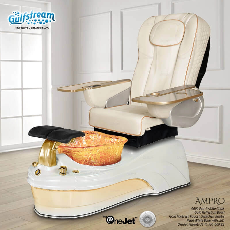 White leather spa manicure chair AMPRO Pedicure Spa by Gulfstream with massage
