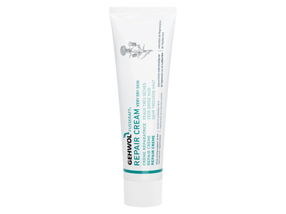 Tube of gehwol Repair Cream on a white background Gehwol intensive repair cream with 5% panthenol and vitamin E for damaged skin