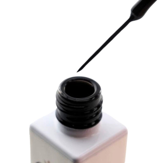 black gel liner creating precise line work on nail art design