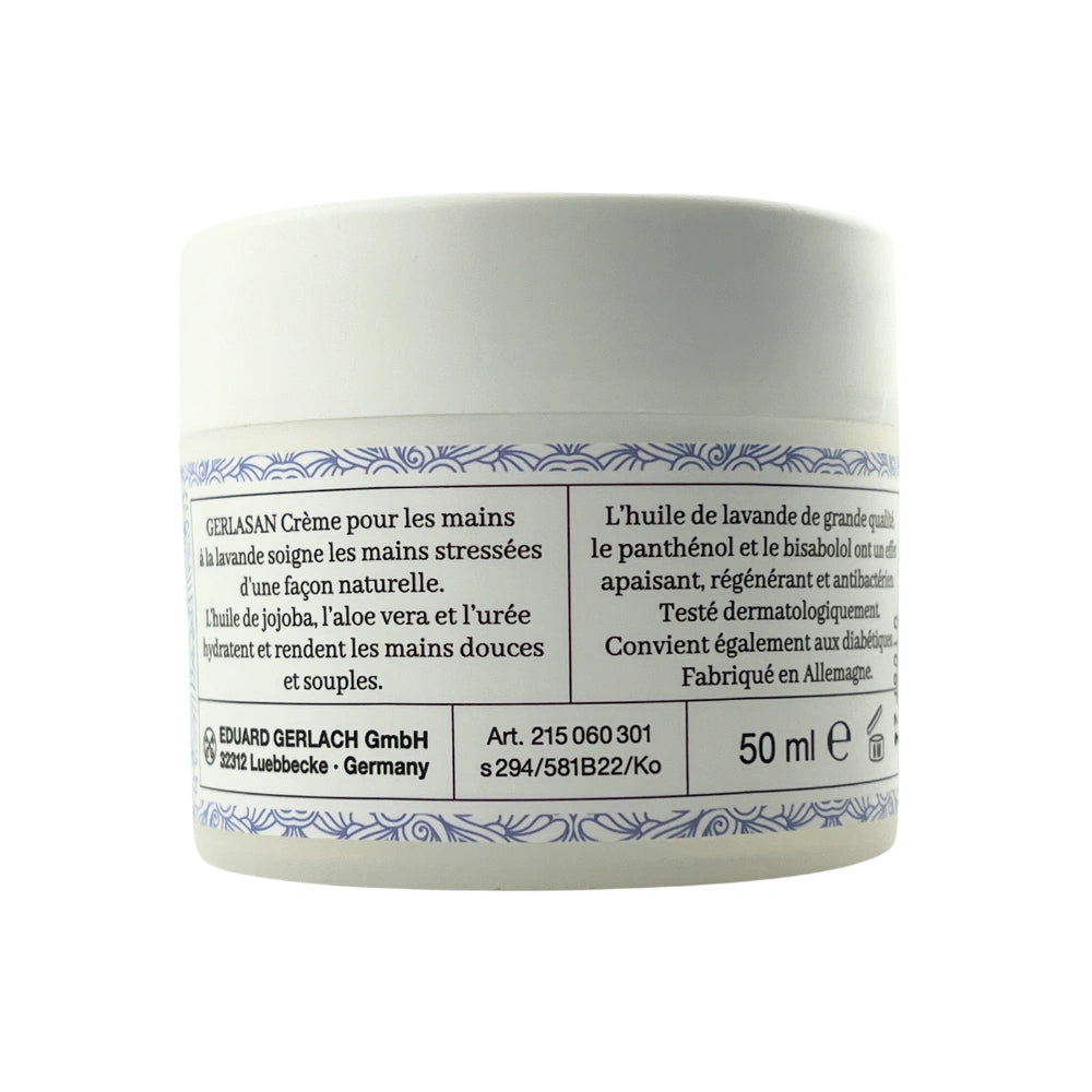 Gerlasan hand cream with lavender and jojoba oil for dry hands, available online in Canada