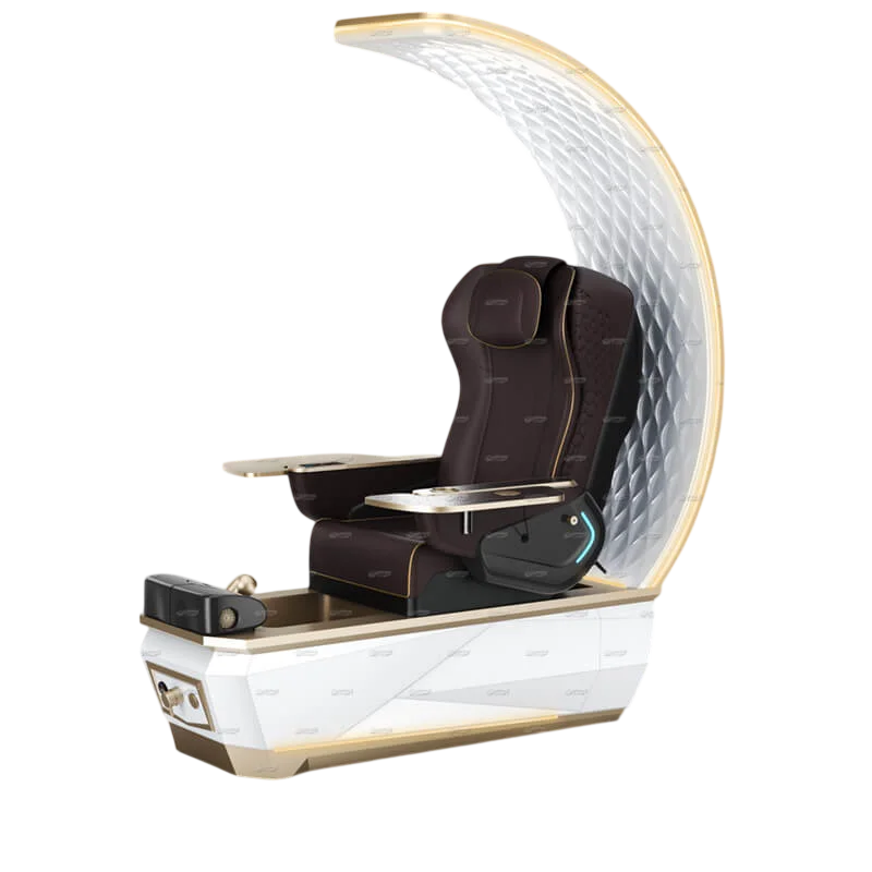 Gulfstream Avela Premium Spa pedicure chair with chocolate 9690 massage chair and gold and white base