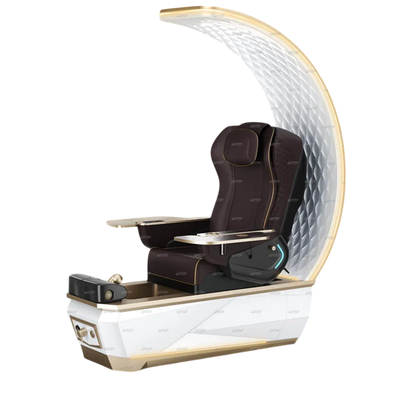 Gulfstream Avela Premium Spa pedicure chair with chocolate 9690 massage chair and gold and white base
