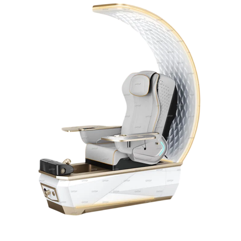 Gulfstream Avela Premium Spa pedicure chair with grey 9690 massage chair and gold and white base