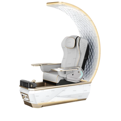Gulfstream Avela Premium Spa pedicure chair with grey 9690 massage chair and gold and white base