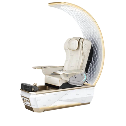Gulfstream Avela Premium Spa pedicure chair with pearl white 9690 massage chair and gold and white base