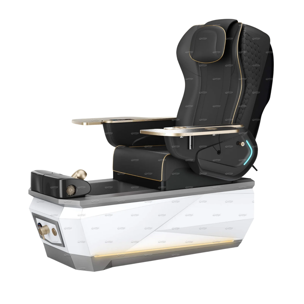 Gulfstream Avela Spa pedicure chair with black 9690 massage chair and grey and white base