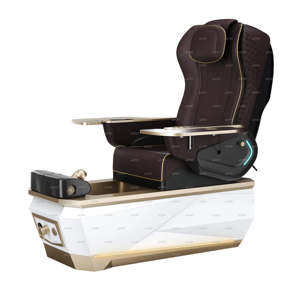 Gulfstream Avela Spa pedicure chair with chocolate 9690 massage chair and gold and white base