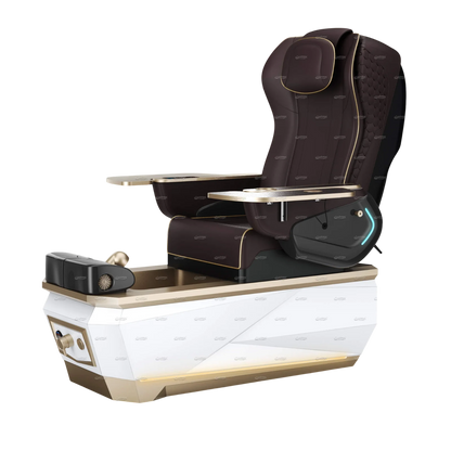 Gulfstream Avela Spa pedicure chair with chocolate 9690 massage chair and gold and white base