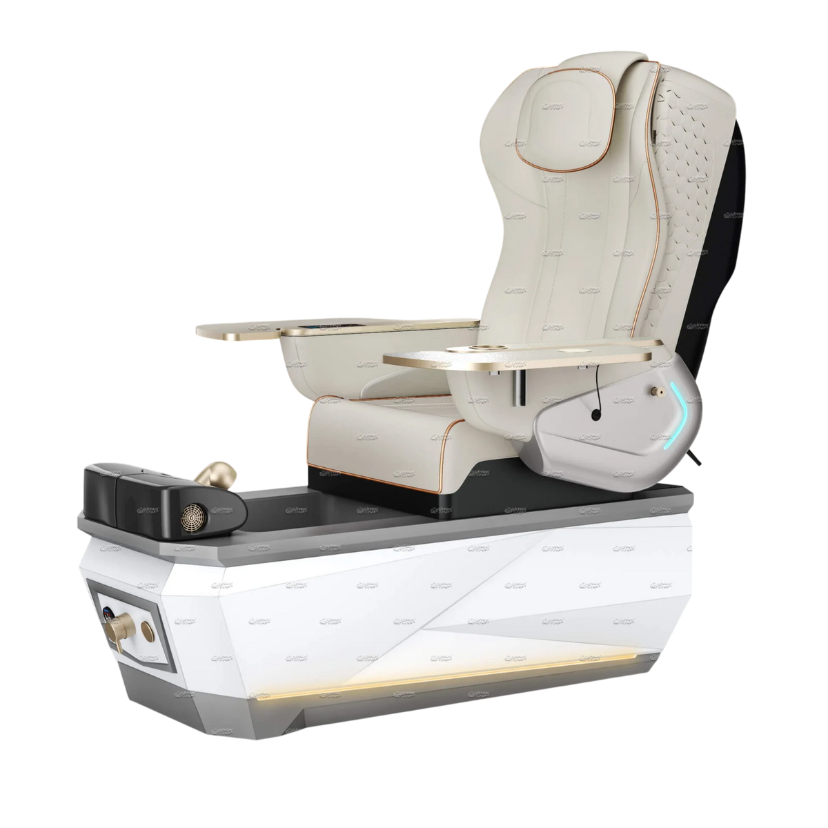 Gulfstream Avela Spa pedicure chair with pearl white 9690 massage chair and grey and white base