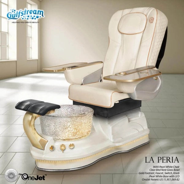 La Peria Pedicure Spa Chair white leather with LED lighting system