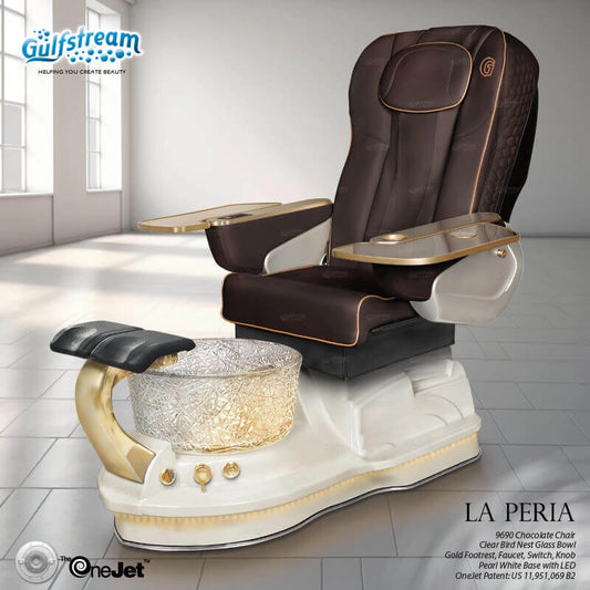 La Peria Pedicure Spa Chair brown leather with Bird Nest crystal bowl