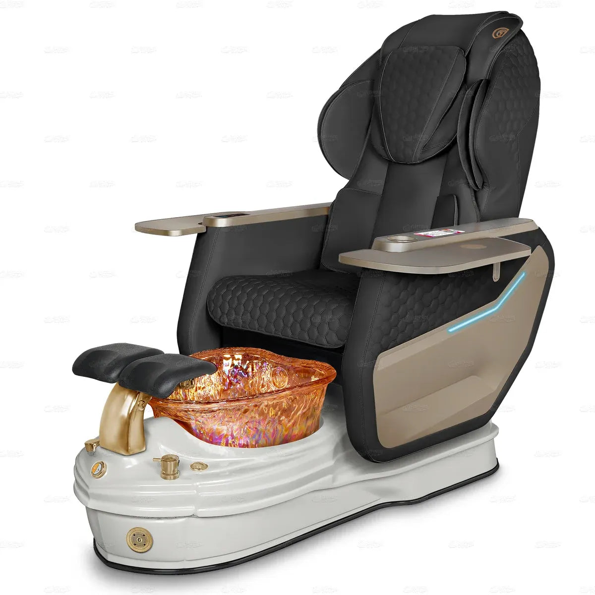 Gulfstream Super Relax 2 Spa pedicure chair with black leather massage chair and black base, angled view
