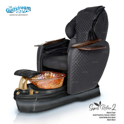 Gulfstream Super Relax 2 Spa pedicure chair with black leather massage chair and black base, front view