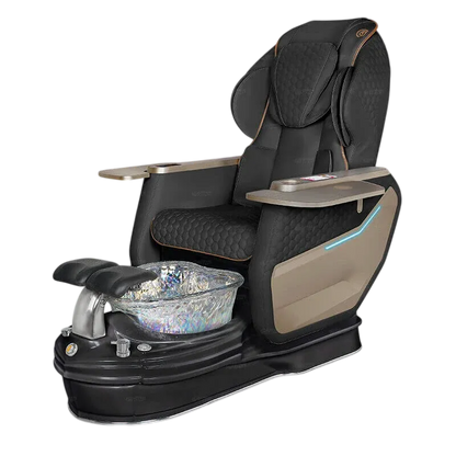 Gulfstream Super Relax 2 Spa pedicure chair with black leather massage chair and white base, alternate angle