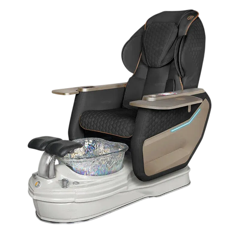 Gulfstream Super Relax 2 Spa pedicure chair with black leather massage chair and white base, three quarter view