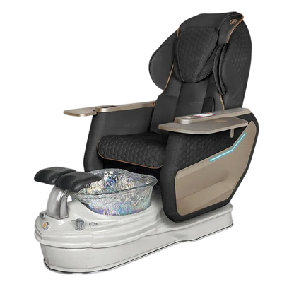 Gulfstream Super Relax 2 Spa pedicure chair with black leather massage chair and white base, three quarter view