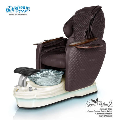 Gulfstream Super Relax 2 Spa pedicure chair with chocolate brown leather massage chair and white base