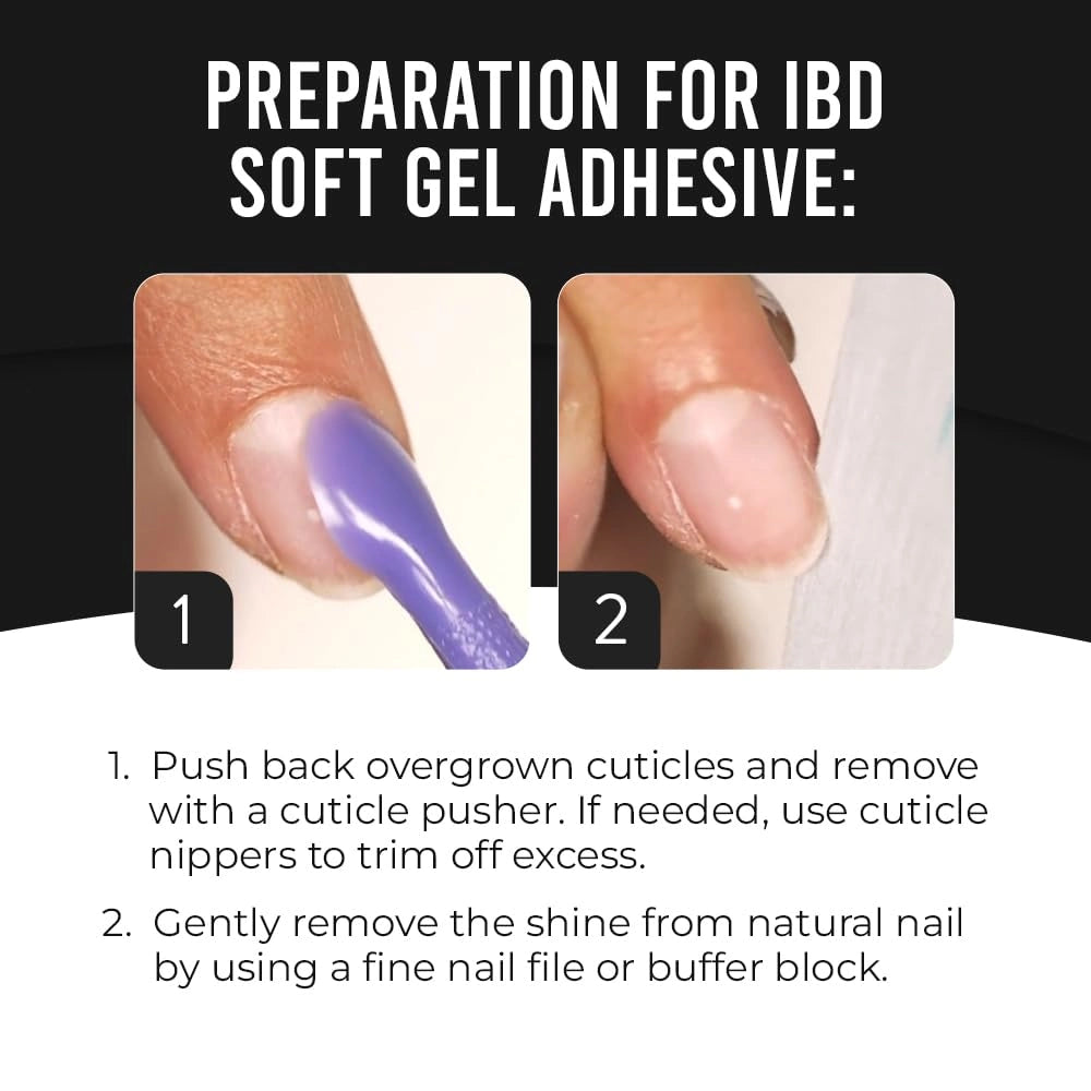 Soft gel adhesive soak off formula for nail extension removal