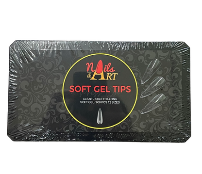 Clear Gel Tips | Coffin | Stiletto | Oval | Square | Almond | Lipstick | Toe Tip | Soft Gel Tips | Nails & Art | Jumbo Box of 600 tips - CM Nails & Beauty Supply