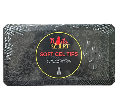 Clear Gel Tips | Coffin | Stiletto | Oval | Square | Almond | Lipstick | Toe Tip | Soft Gel Tips | Nails & Art | Jumbo Box of 600 tips - CM Nails & Beauty Supply