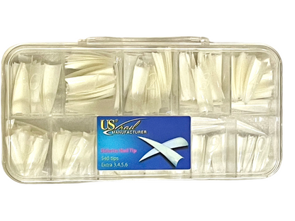 US Nail Tips | Straight Nail Tip | Stiletto | Coffin |-Clear | Natural Color - Box 540 tips. - CM Nails & Beauty Supply
