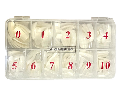 Nail Tip | French | White | Pearl | Natural | Case 550 pcs) : Size 0- 10. - CM Nails & Beauty Supply