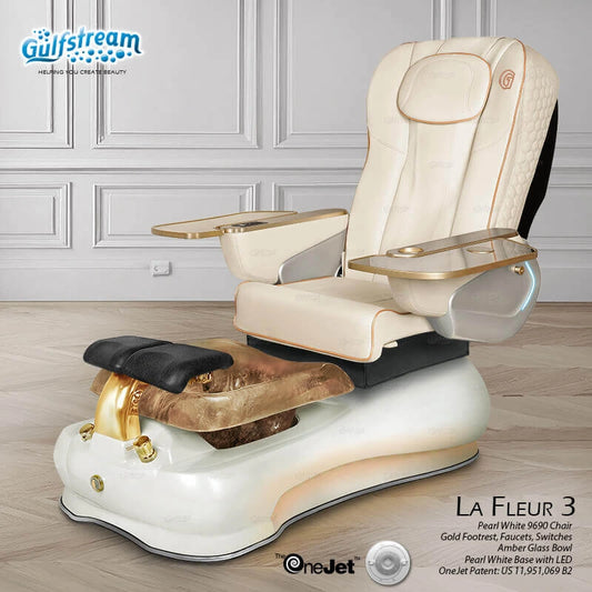 Beige leather pedicure spa chair La Fleur 3 Gulfstream with massage and LED lighting for salon