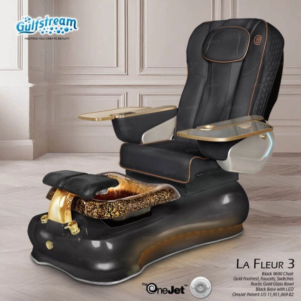 Black leather spa chair for salon La Fleur 3 Pedicure Spa by Gulfstream with massage