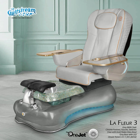 Gray leather La Fleur 3 Pedicure Spa by Gulfstream small spa chair pedicure with massage and LED base